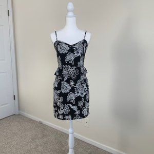 American Eagle Black with White Floral Peplum Dress